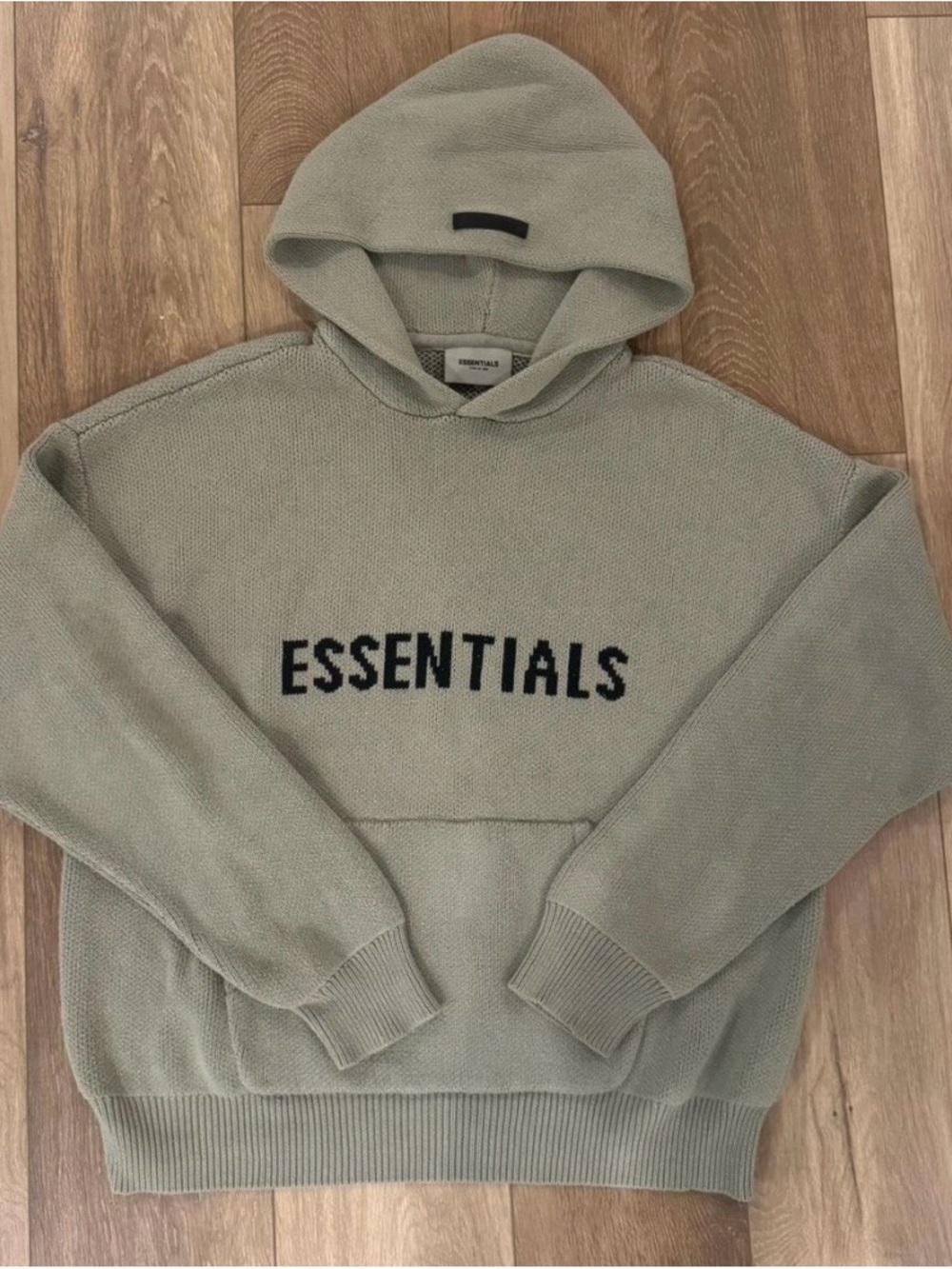 ESSENTIALS Sage Green Pullover Hoodie with Black Logo
